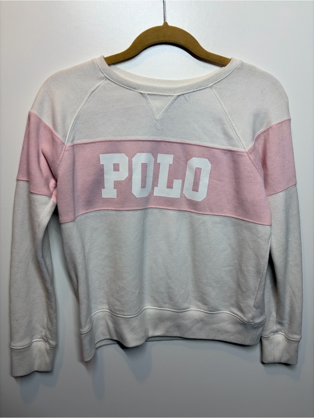 Polo by Ralph Lauren White and Light Pink Colorblock Crewneck Sweatshirt